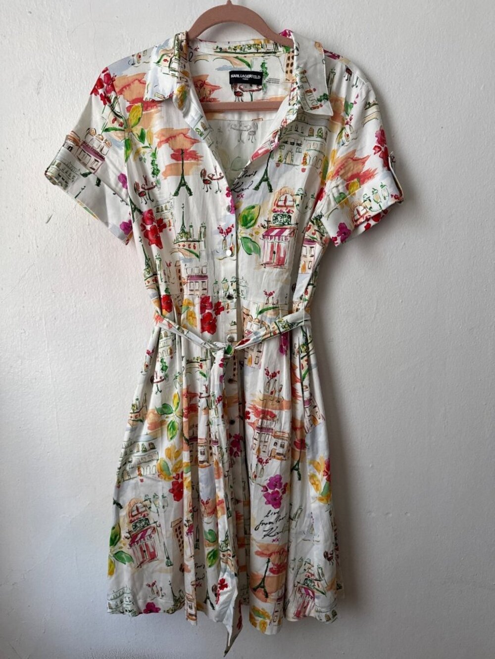 Woman's Paris Short-Sleeve Floral Parisian Multi-Print A-line Shirtdress Size 12